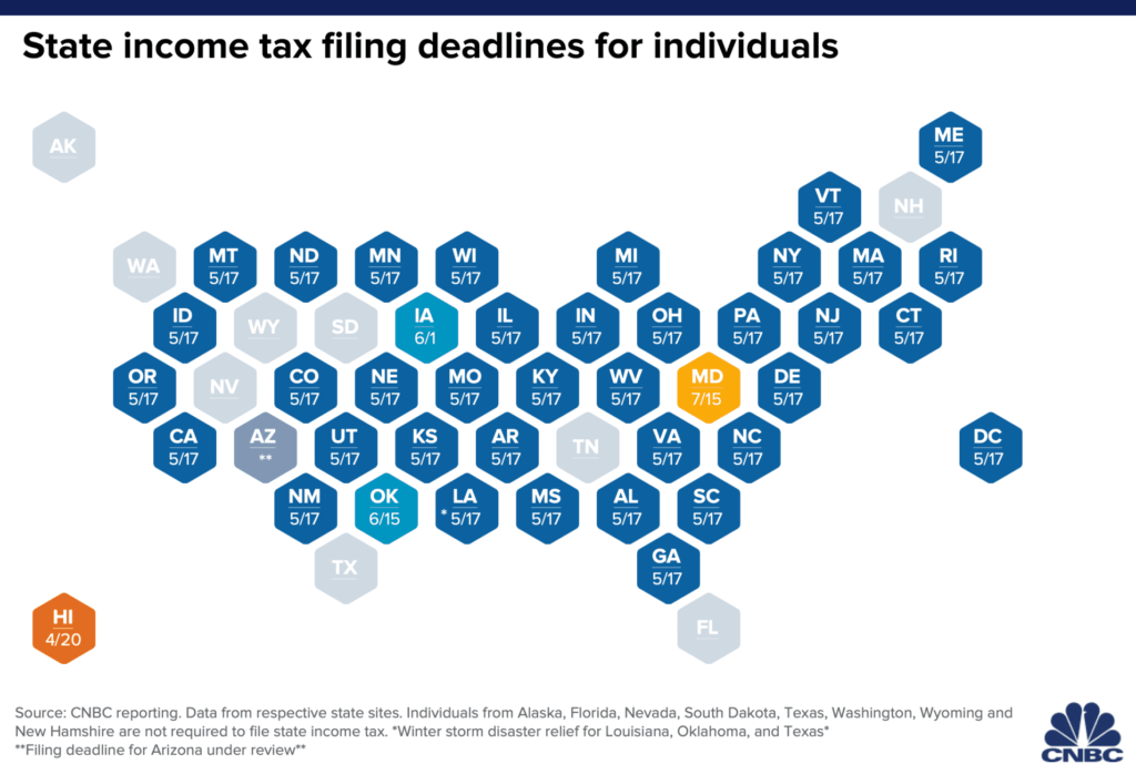 CNBC Tax Deadline map